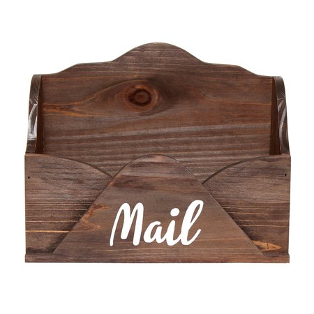 ELEGANT DESIGNS Envelope Shaped Letter Holder, Bills Organizer, Storage Box Crate with Mail Script in White, Brown HG2020-BWN